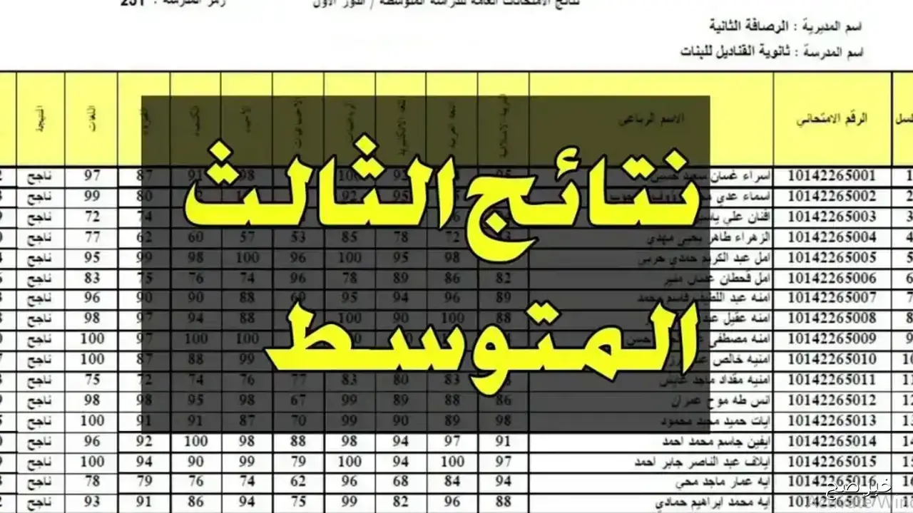 رابط مباشر.. تحميل نتائج الثالث متوسط 2025 pdf جميع المحافظات بالرقم الامتحاني