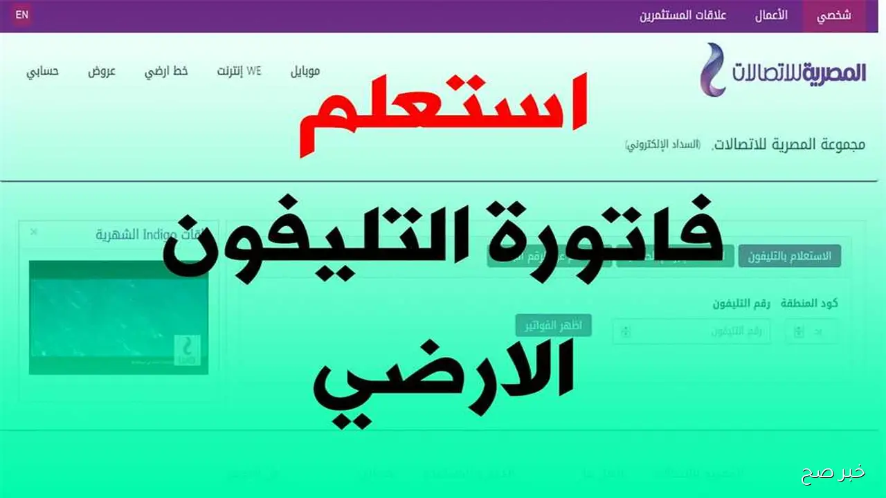 رابط الاستعلام عن فاتورة التليفون الأرضي بالرقم والاسم عبر موقع الشركة المصرية للاتصالات web.te.eg وكيفية سدادها
