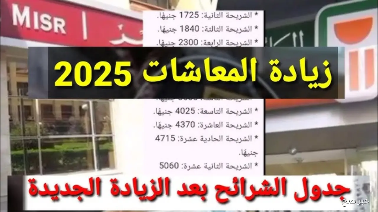 جدول زيادة المعاشات 2025 لجميع الشرائح وموعد صرف مستحقات شهر نوفمبر