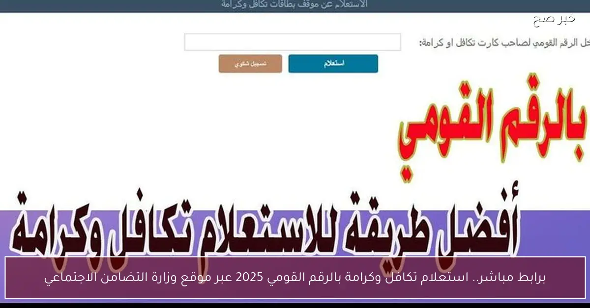 برابط مباشر.. استعلام تكافل وكرامة بالرقم القومي 2025 عبر موقع وزارة التضامن الاجتماعي