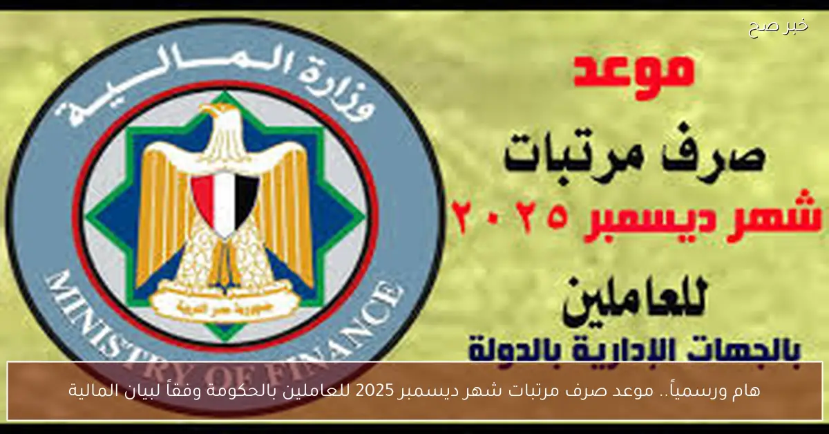 هام ورسمياً.. موعد صرف مرتبات شهر ديسمبر 2025 للعاملين بالحكومة وفقاً لبيان المالية