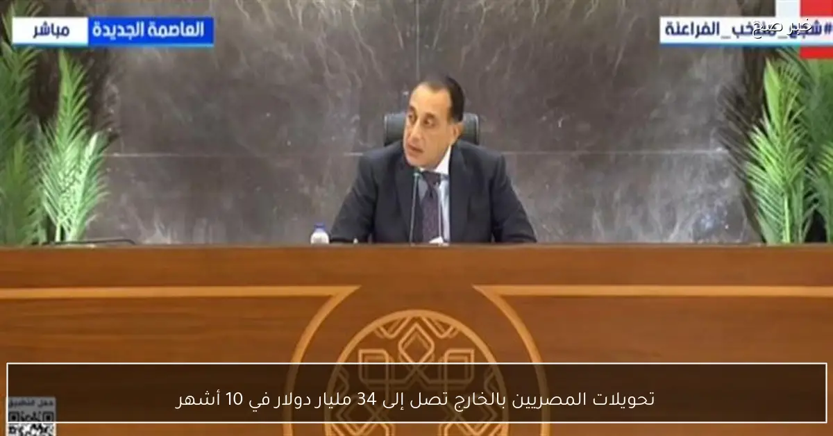 تحويلات المصريين بالخارج تصل إلى 34 مليار دولار في 10 أشهر