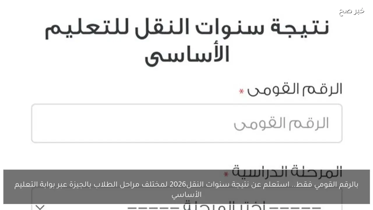 بالرقم القومي فقط.. استعلم عن نتيجة سنوات النقل2026 لمختلف مراحل الطلاب بالجيزة عبر بوابة التعليم الأساسي