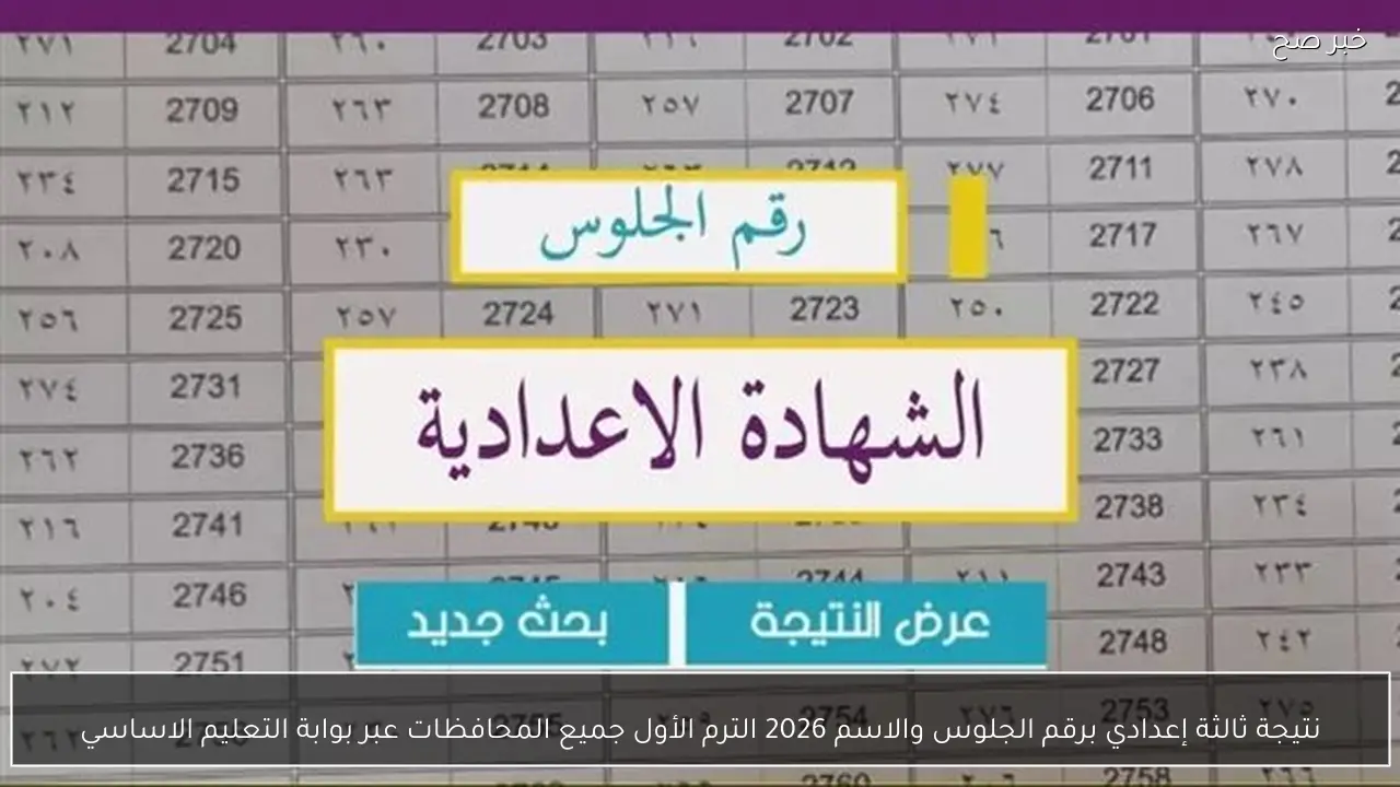 نتيجة ثالثة إعدادي برقم الجلوس والاسم 2026 الترم الأول جميع المحافظات عبر بوابة التعليم الاساسي