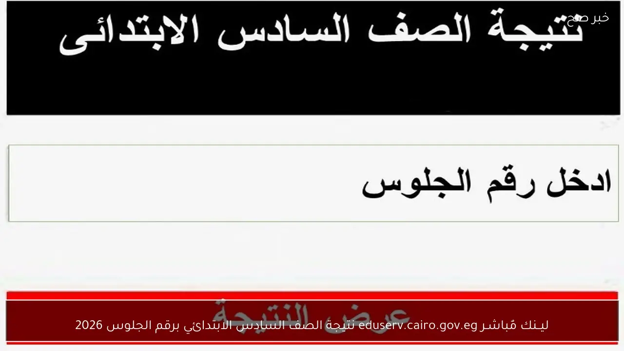 ليــنك مٌباشـر eduserv.cairo.gov.eg نتيجة الصف السادس الابتدائي برقم الجلوس 2026