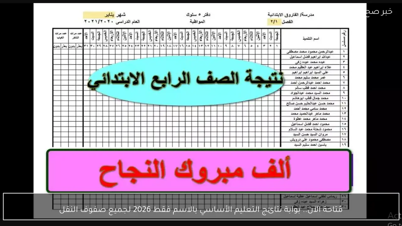 مُتاحة الآن.. بوابة نتائج التعليم الأساسي بالاسم فقط 2026 لجميع صفوف النقل