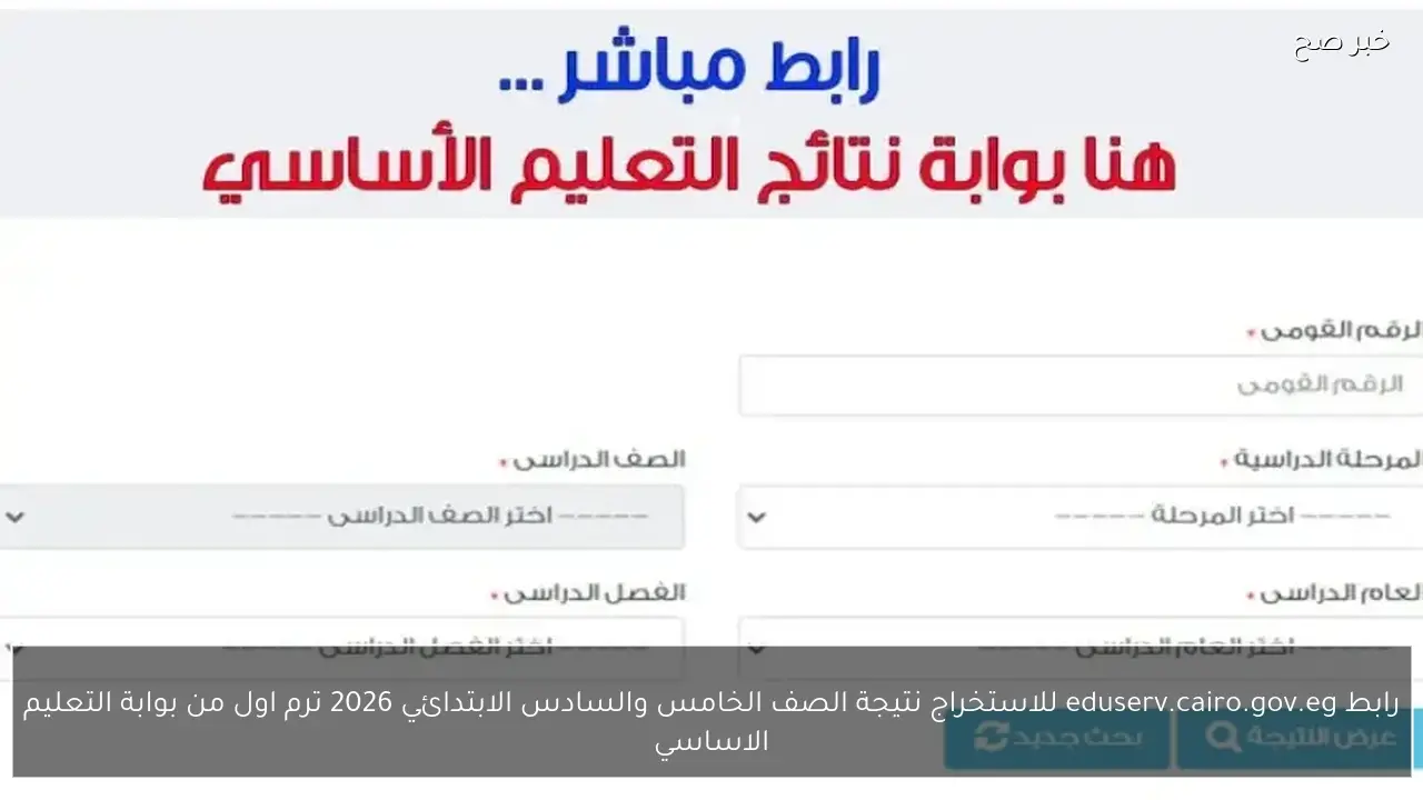 رابط eduserv.cairo.gov.eg للاستخراج نتيجة الصف الخامس والسادس الابتدائي 2026 ترم اول من بوابة التعليم الاساسي