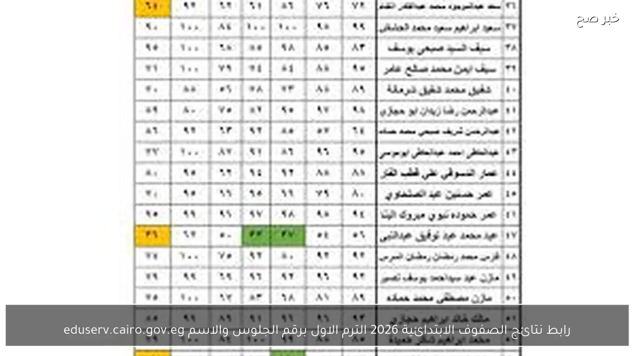 رابط نتائج الصفوف الابتدائية 2026 الترم الاول برقم الجلوس والاسم عبر eduserv.cairo.gov.eg