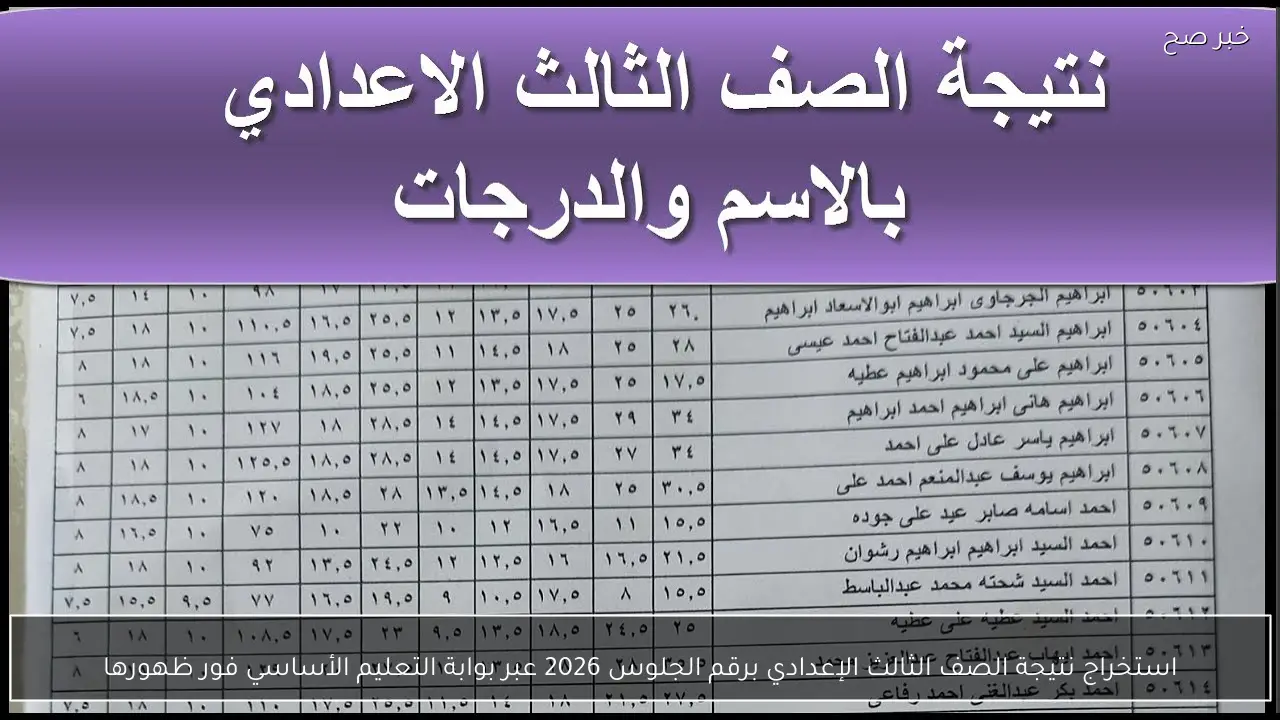 استخراج نتيجة الصف الثالث الإعدادي برقم الجلوس 2026 عبر بوابة التعليم الأساسي فور ظهورها