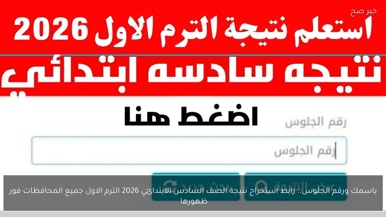 باسمك ورقم الجلوس.. رابط استخراج نتيجة الصف السادس الابتدائي 2026 الترم الاول جميع المحافظات فور ظهورها 