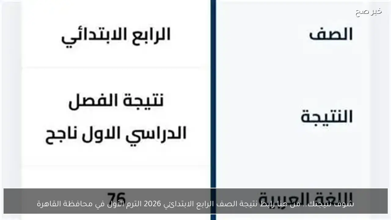 شوف نتيجتك.. من هنا رابط نتيجة الصف الرابع الابتدائي 2026 الترم الأول في محافظة القاهرة