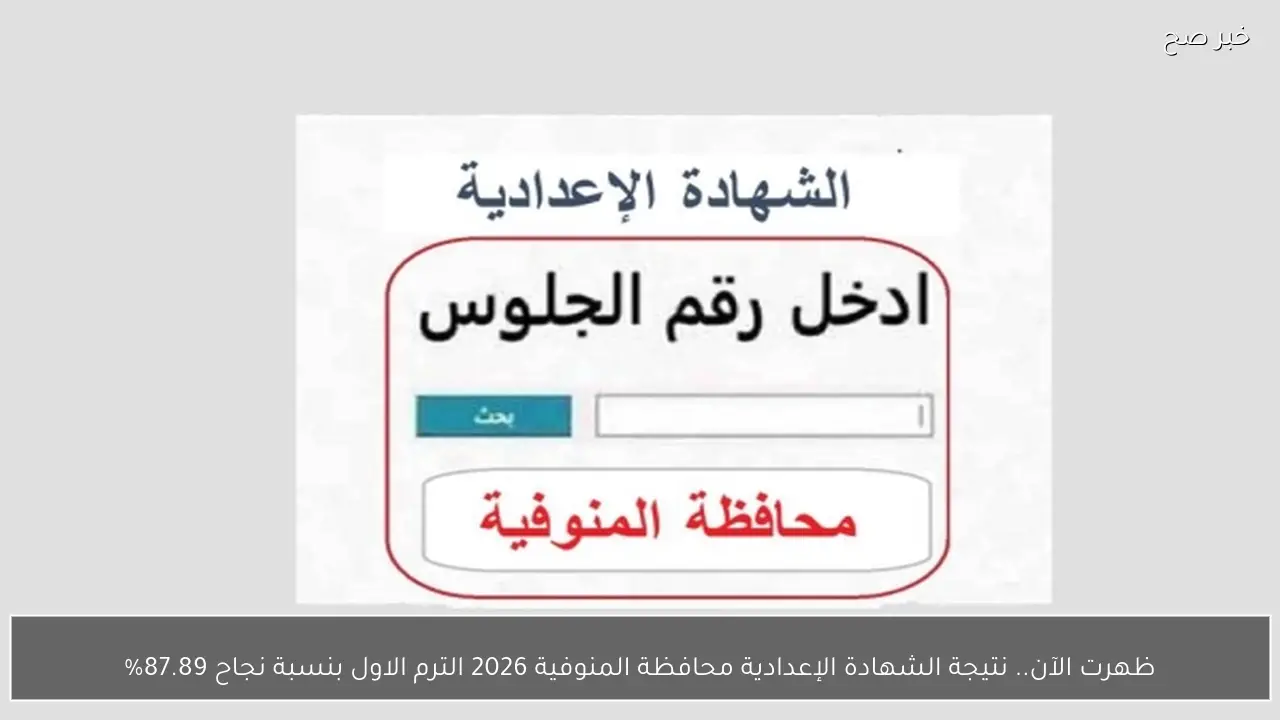 ظهرت الآن.. نتيجة الشهادة الإعدادية محافظة المنوفية 2026 الترم الاول بنسبة نجاح 87.89%