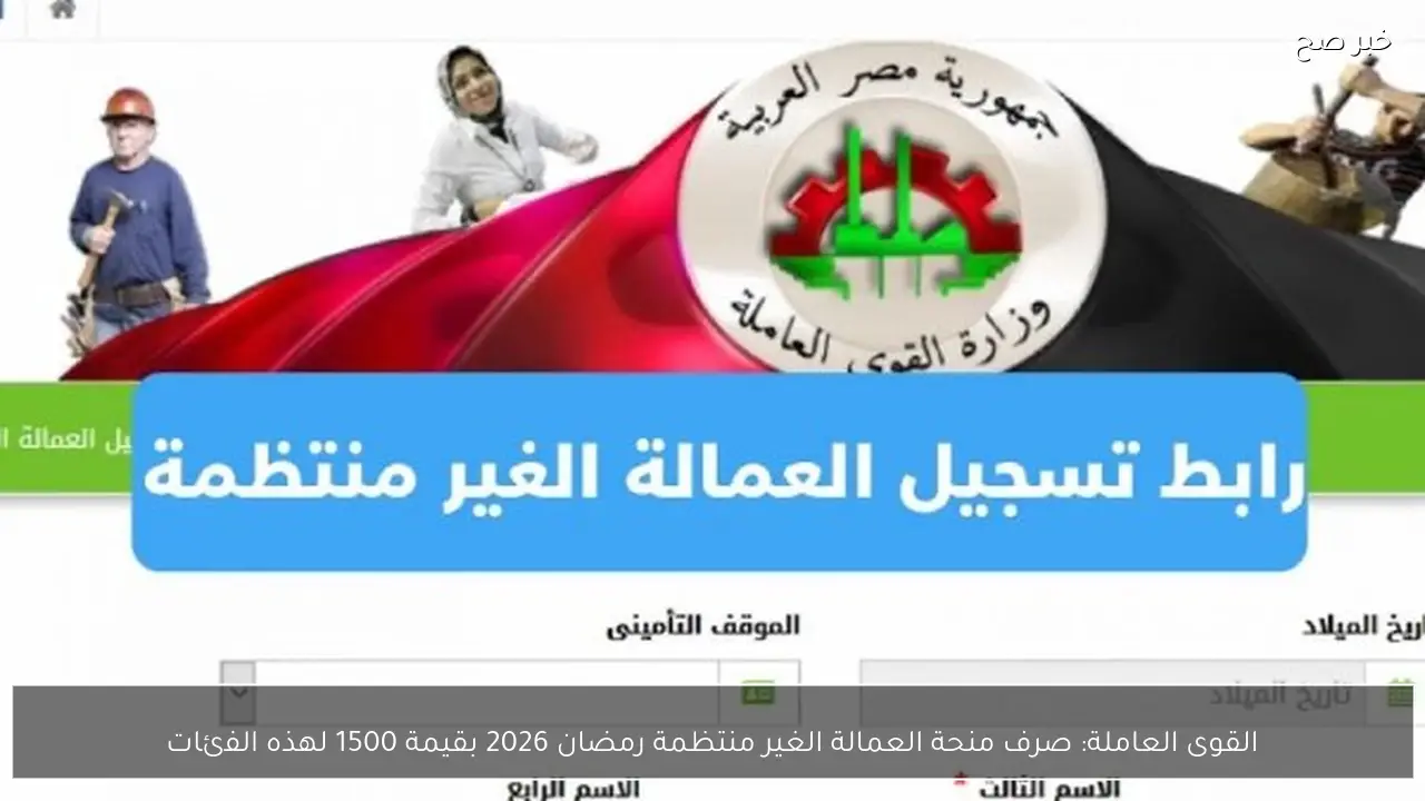القوى العاملة: صرف منحة العمالة الغير منتظمة رمضان 2026 بقيمة 1500 لهذه الفئات