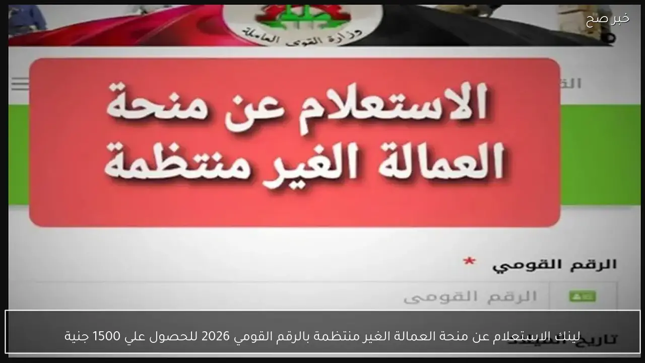 هُـنـا.. لينك الاستعلام عن منحة العمالة الغير منتظمة بالرقم القومي 2026 للحصول علي 1500 جنية