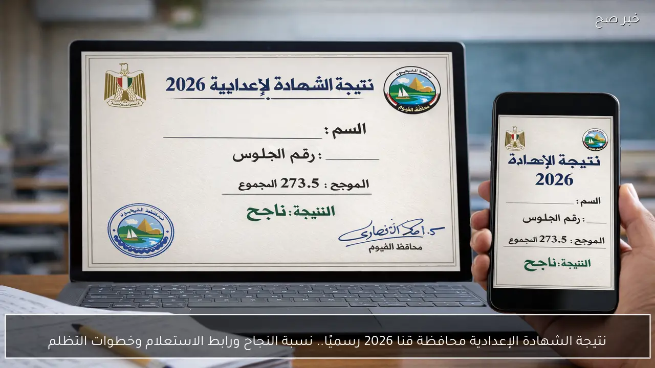 نتيجة الشهادة الإعدادية محافظة قنا 2026 رسميًا.. نسبة النجاح ورابط الاستعلام وخطوات التظلم