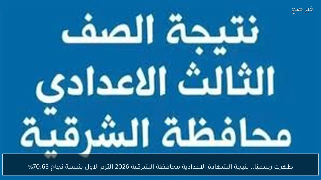 ظهرت رسميًا.. نتيجة الشهادة الاعدادية محافظة الشرقية 2026 الترم الاول بنسبة نجاح 70.63%