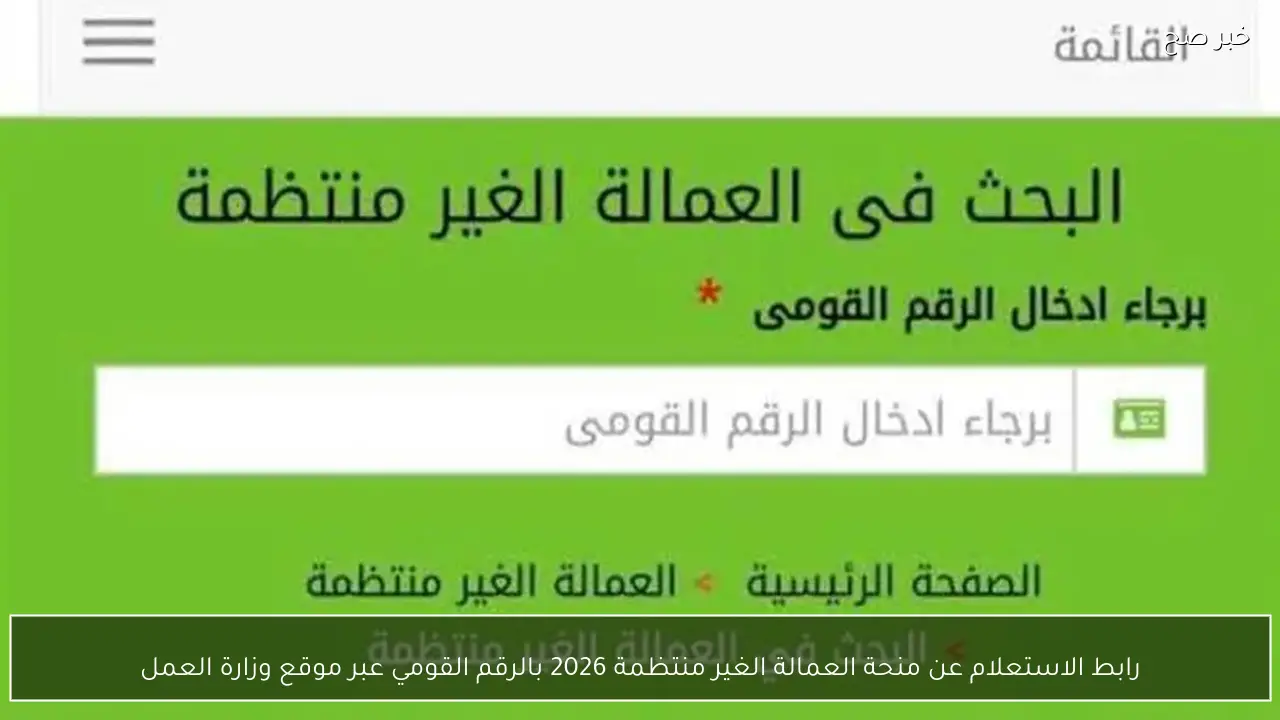 رابط الاستعلام عن منحة العمالة الغير منتظمة 2026 بالرقم القومي عبر موقع وزارة العمل