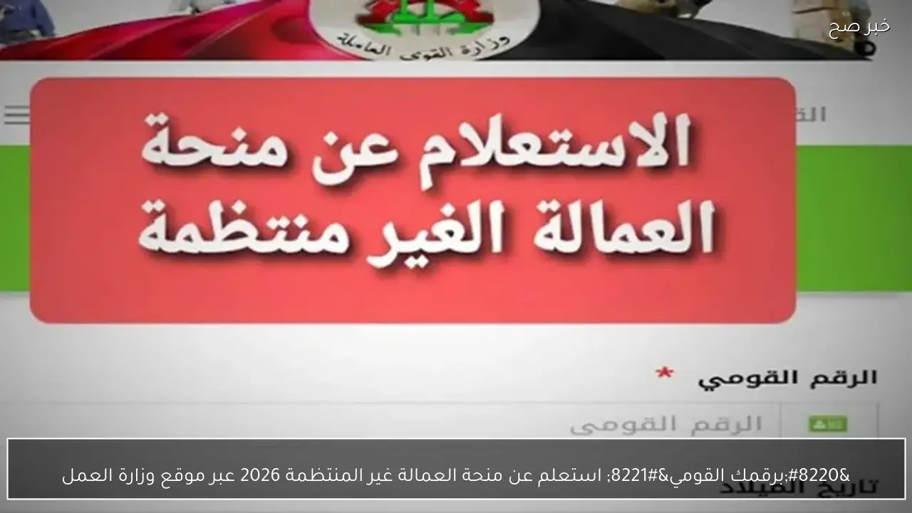 “برقمك القومي” استعلم عن منحة العمالة غير المنتظمة 2026 عبر موقع وزارة العمل