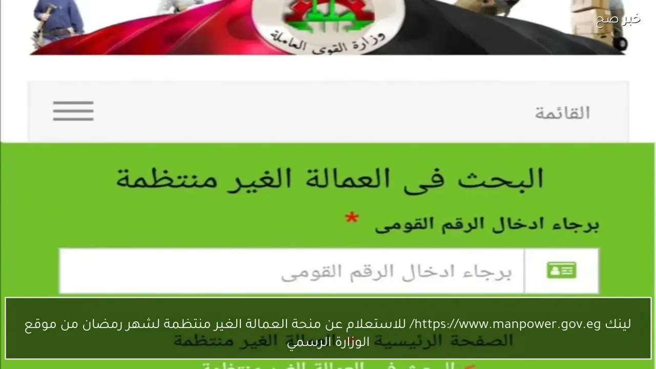 لينك https://www.manpower.gov.eg/ للاستعلام عن منحة العمالة الغير منتظمة لشهر رمضان من موقع الوزارة الرسمي