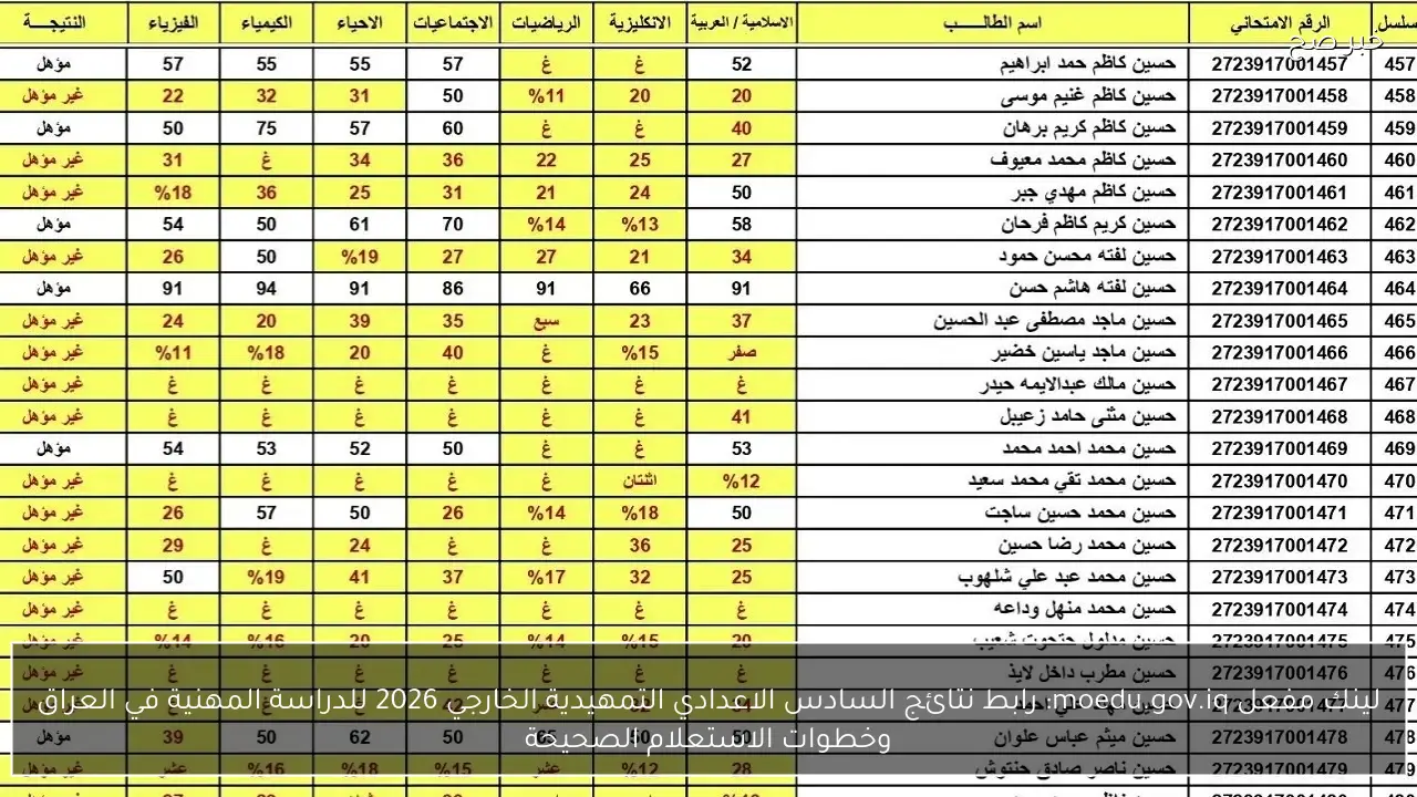 لينك مفعل moedu.gov.iq: رابط نتائج السادس الاعدادي التمهيدية الخارجي 2026 للدراسة المهنية في العراق وخطوات الاستعلام الصحيحة