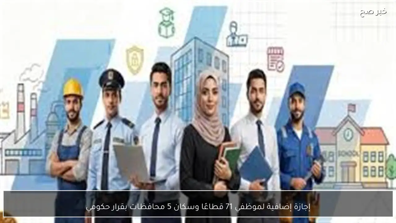 إجازة إضافية لموظفي 71 قطاعًا وسكان 5 محافظات بقرار حكومي
